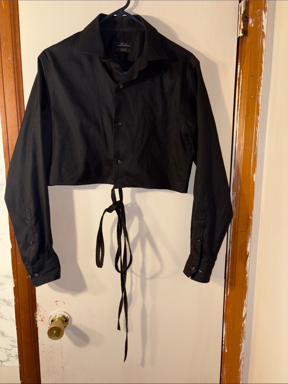 Marc Anthony no iron Black Cropped button down Tie around waist Shirt